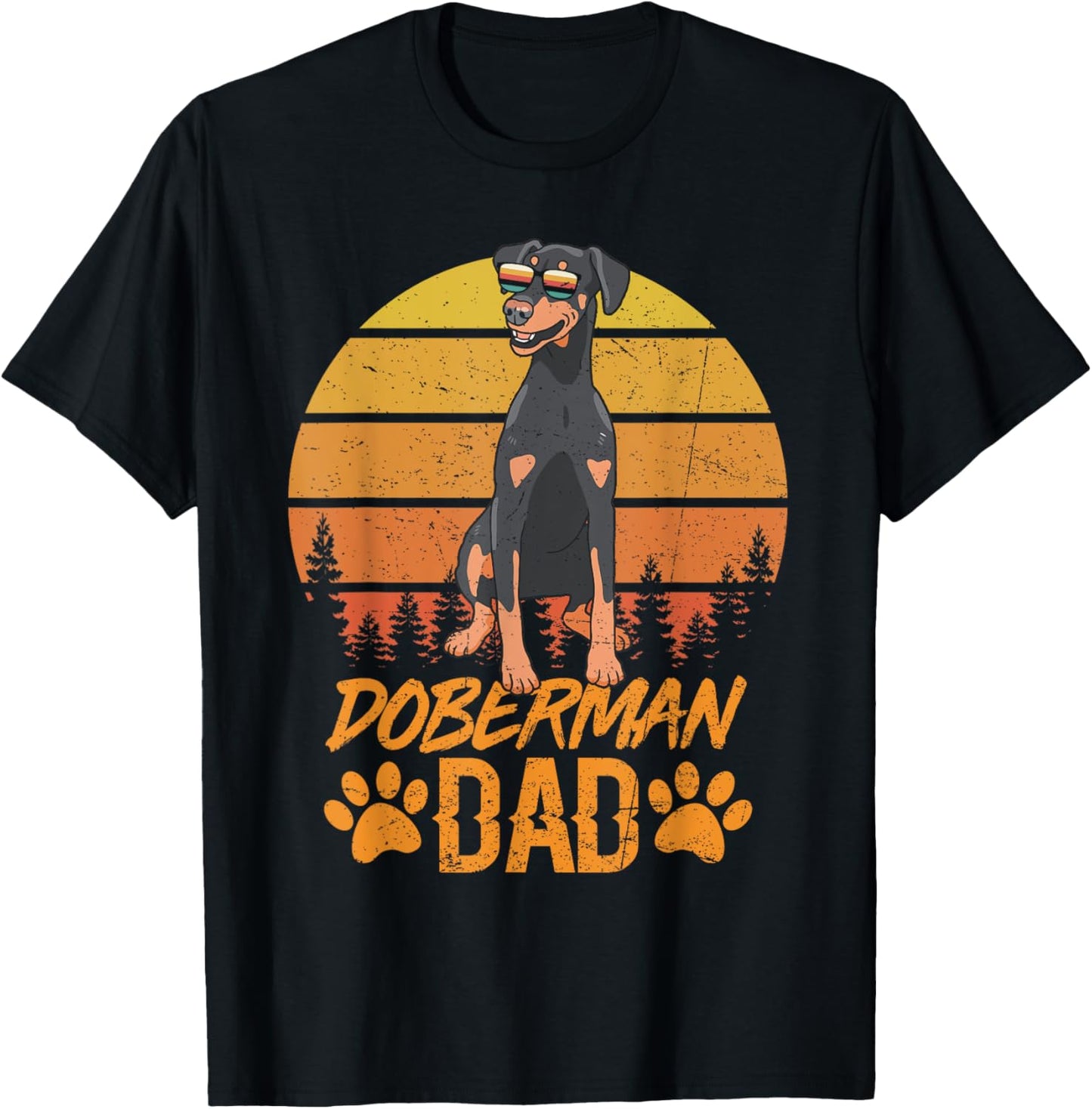 Vintage Retro Cool Natural Ear Doberman Dad Fathers Day T-Shirt - T-Shirt | Black