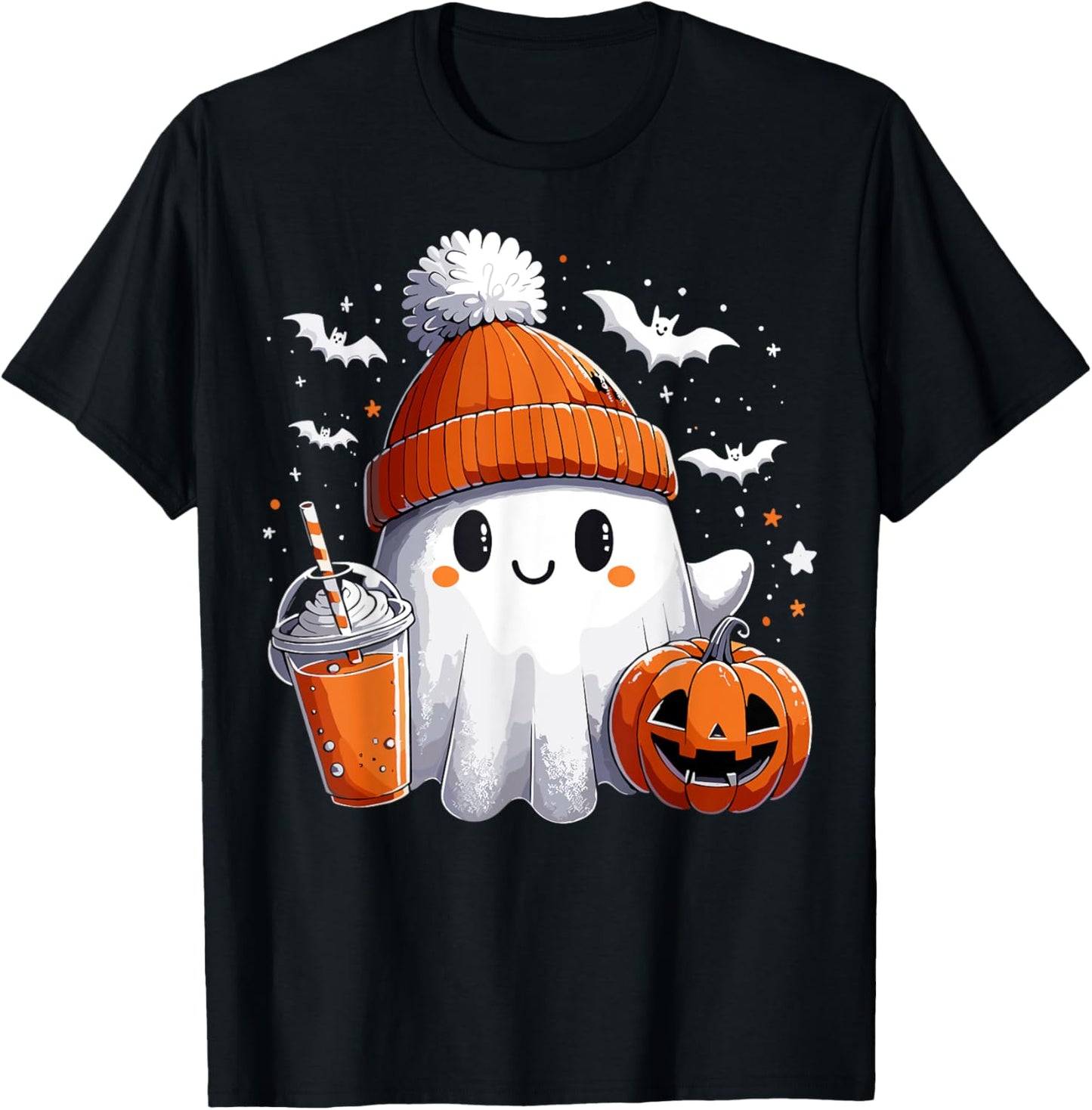 Ghost Drink Halloween Drink Pumpkin T-Shirt - T-Shirt | Black