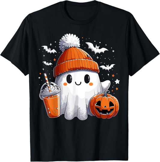 Ghost Drink Halloween Drink Pumpkin T-Shirt - T-Shirt | Black