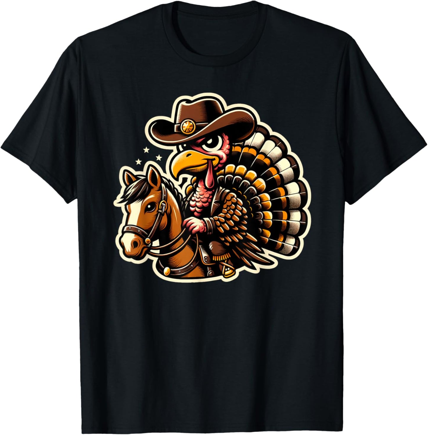 Funny Cowboy Turkey Riding Horse Thanksgiving Country Vibes T-Shirt - T-Shirt | Black