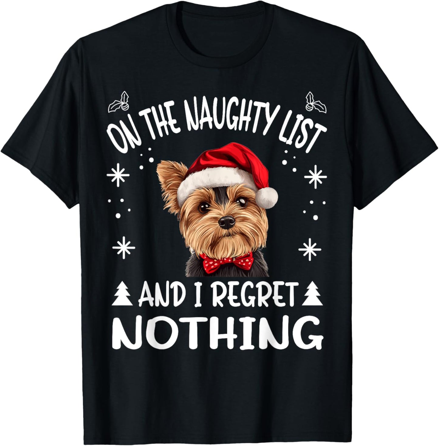 Cute Yorkshire Terrier Yorkie dog Dog Christmas On The Men Women T-Shirt - T-Shirt | Black