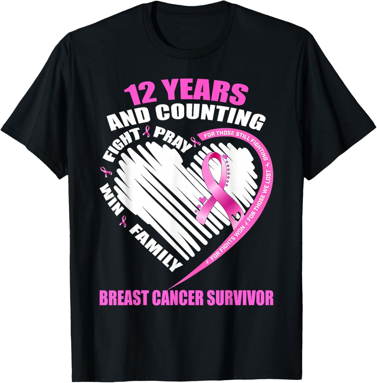 12 Years Cancer Free Gifts 12 Year Breast Cancer Survivor T-Shirt - T-Shirt | Black