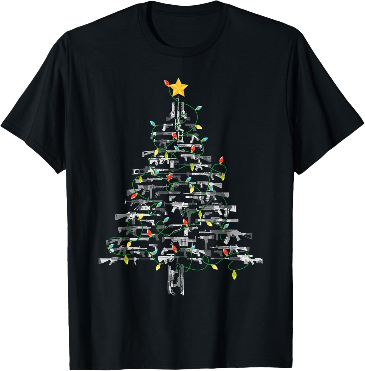 Gun Lover Christmas Tree Gun Owner Xmas Lover Novelty T-Shirt - T-Shirt | Black