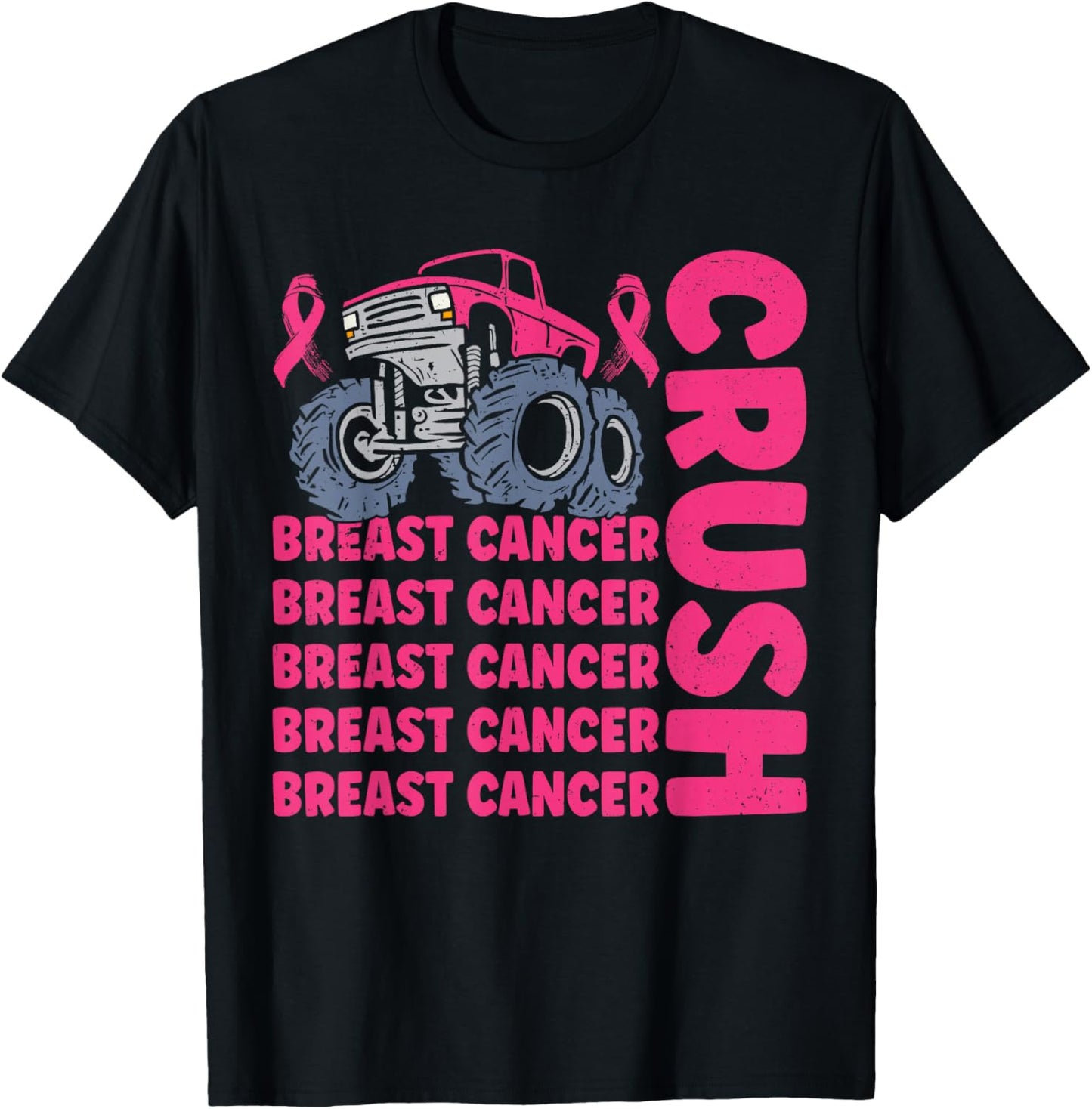 Crush Breast Cancer Awareness Truck pink Women Men Boys T-Shirt - T-Shirt | Black