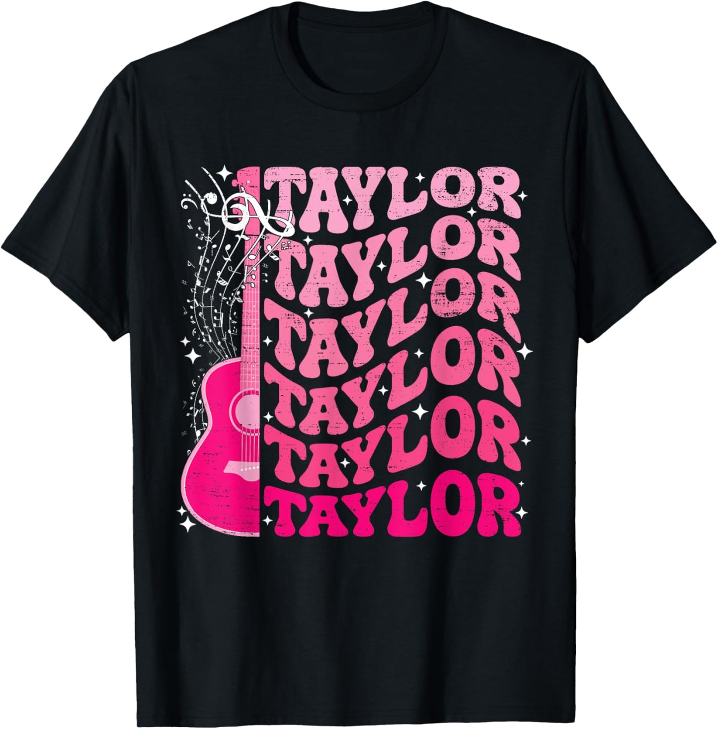 Girl Retro Taylor First Name Personalized Groovy 80's Pink T-Shirt - T-Shirt | Black
