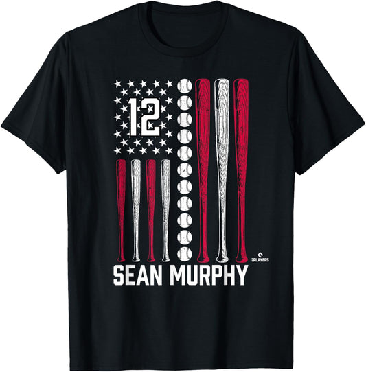 Baseball American Flag Sean Murphy Atlanta Baseball MLBPA T-Shirt - T-Shirt | Black