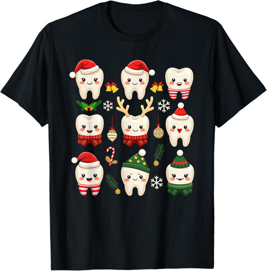 Funny Dental Christmas Teeth Cute Xmas Dentist Squad Crew T-Shirt - T-Shirt | Black