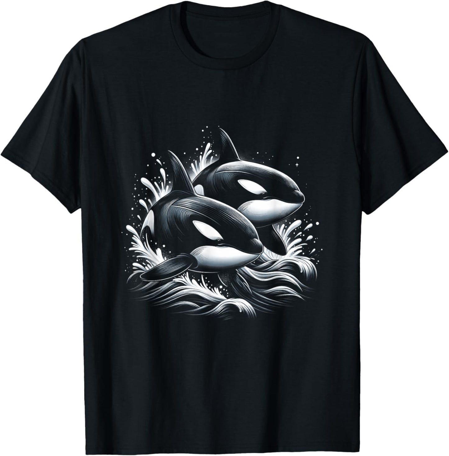 Orca Whale Riding Wave Ocean Sea Animal Lover Whale Couple T-Shirt - T-Shirt | Black