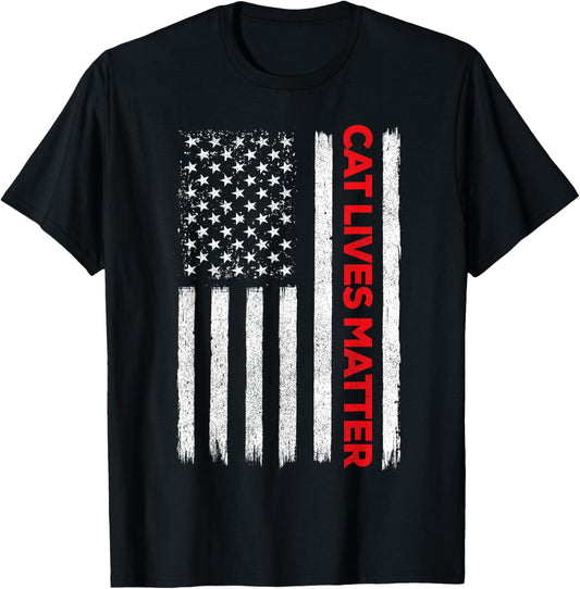 Cat Lives Matter Trump 2024, Trump Cats American Flag Men Women T-Shirt - T-Shirt | Black