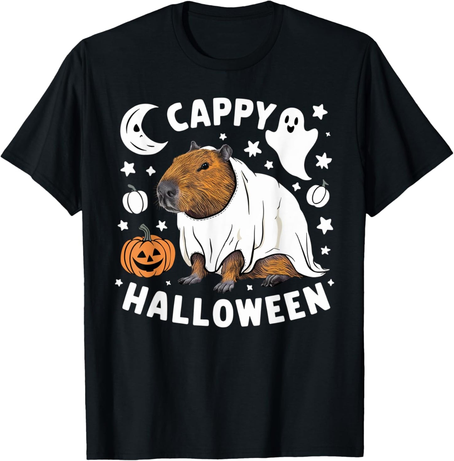 Cappy Halloween - Cute Capybara Ghost Costume T-Shirt - T-Shirt | Black