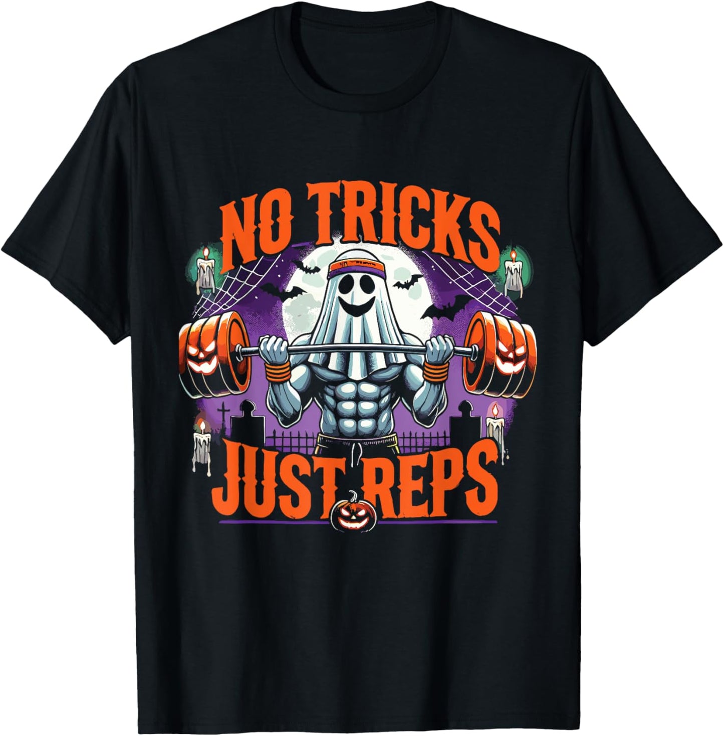 Halloween Workout No Tricks Just Reps Ghost Gym T-Shirt - T-Shirt | Black