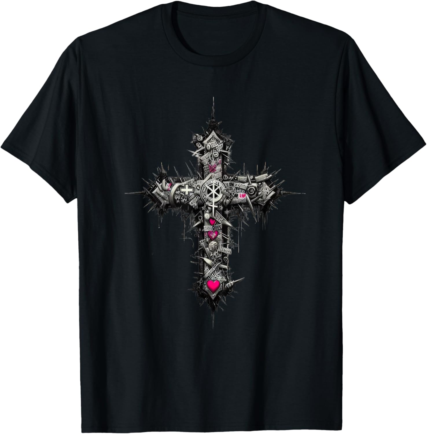 Distressed Christian Cross Punk art Industrial Grunge Design T-Shirt - T-Shirt | Black