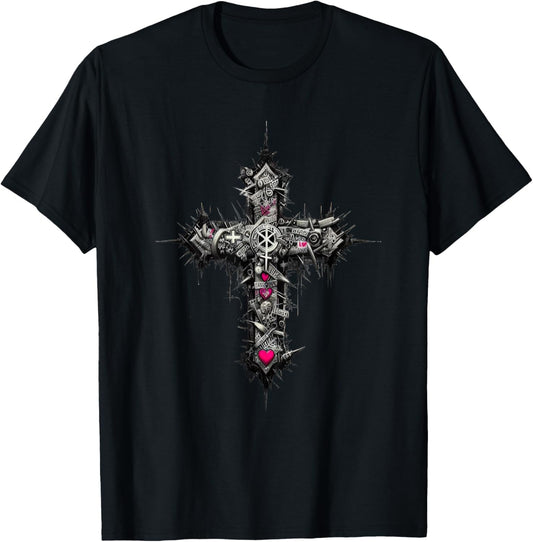 Distressed Christian Cross Punk art Industrial Grunge Design T-Shirt - T-Shirt | Black