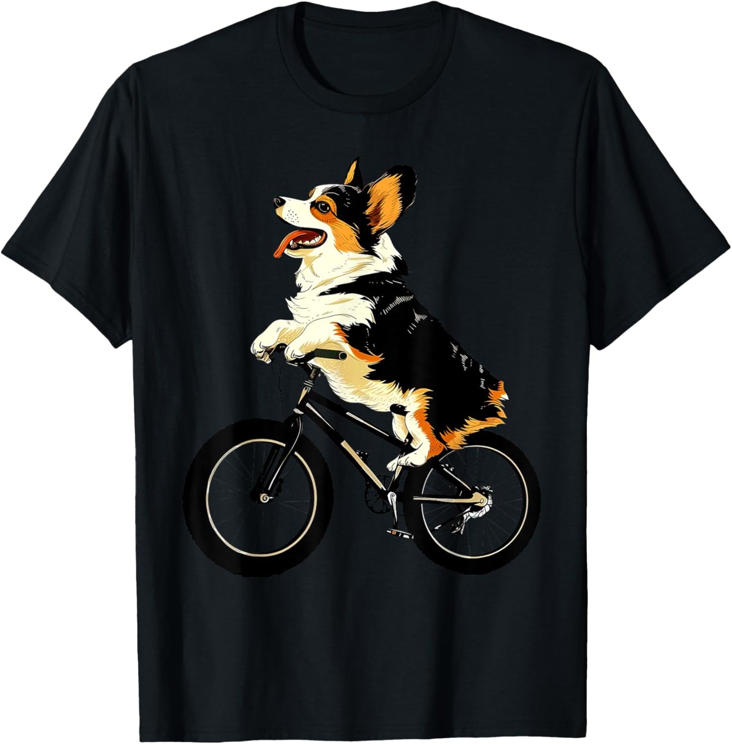 Corgi Dog Riding Bicycle Cycling Biking Dog On A Bicycle T-Shirt - T-Shirt | Black