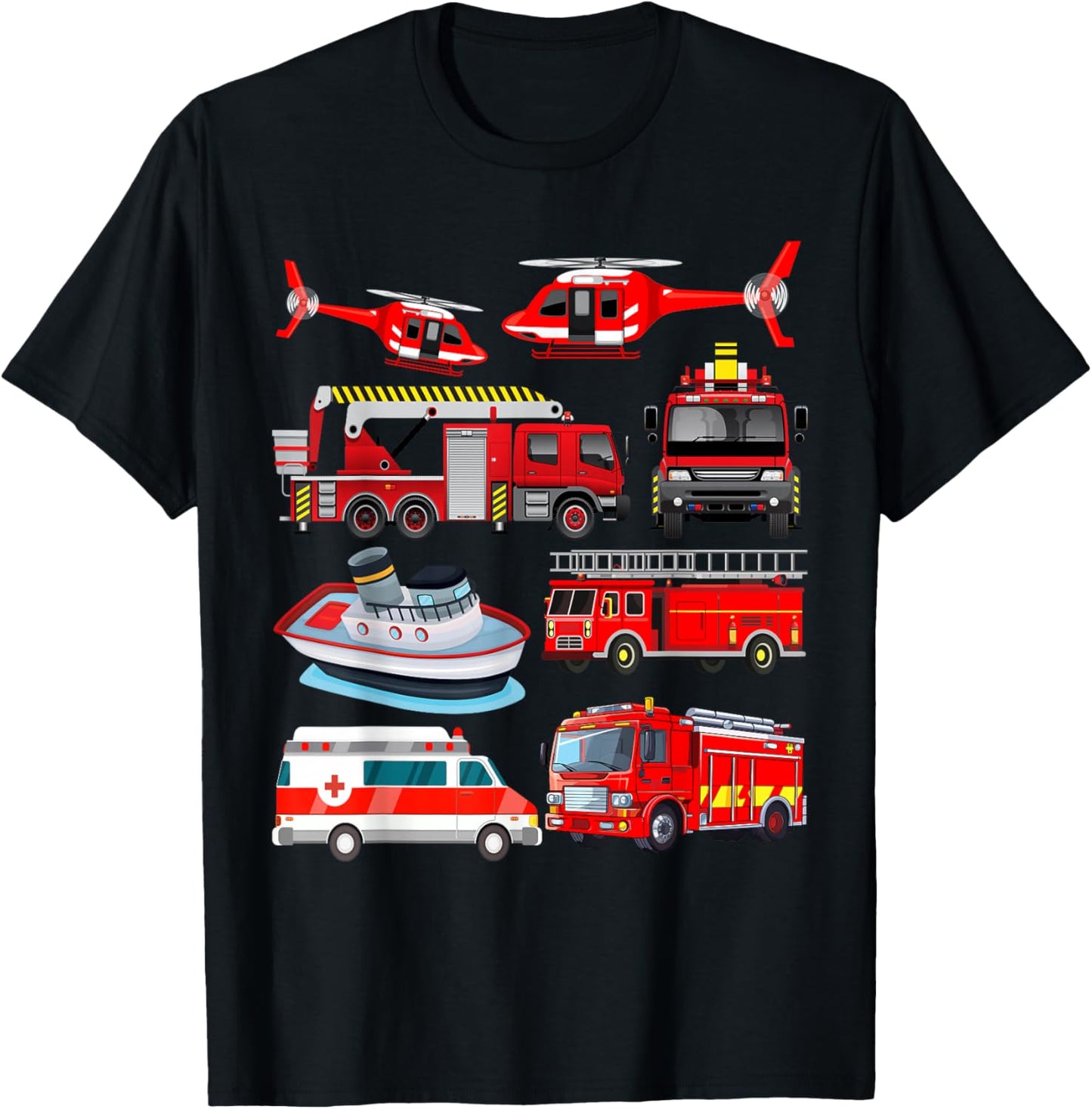 Firetruck Boys Men Firefighter Fireman Fire Engine Truck T-Shirt - T-Shirt | Black