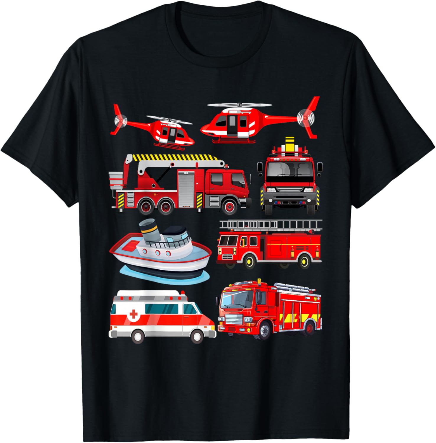 Firetruck Boys Men Firefighter Fireman Fire Engine Truck T-Shirt - T-Shirt | Black