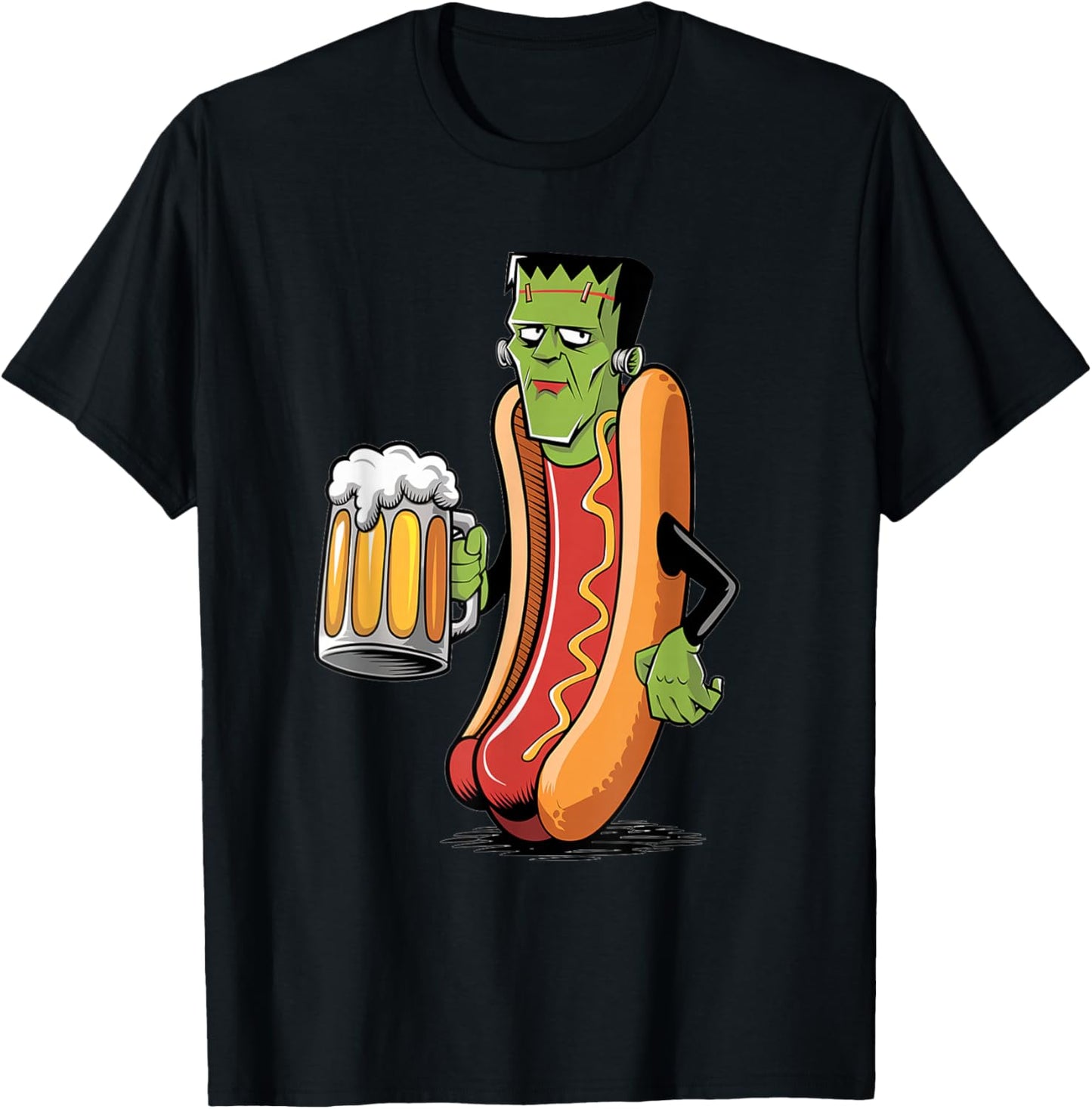 Frank And Stein Funny Adult Costume Hot Dog and Beer T-Shirt - T-Shirt | Black