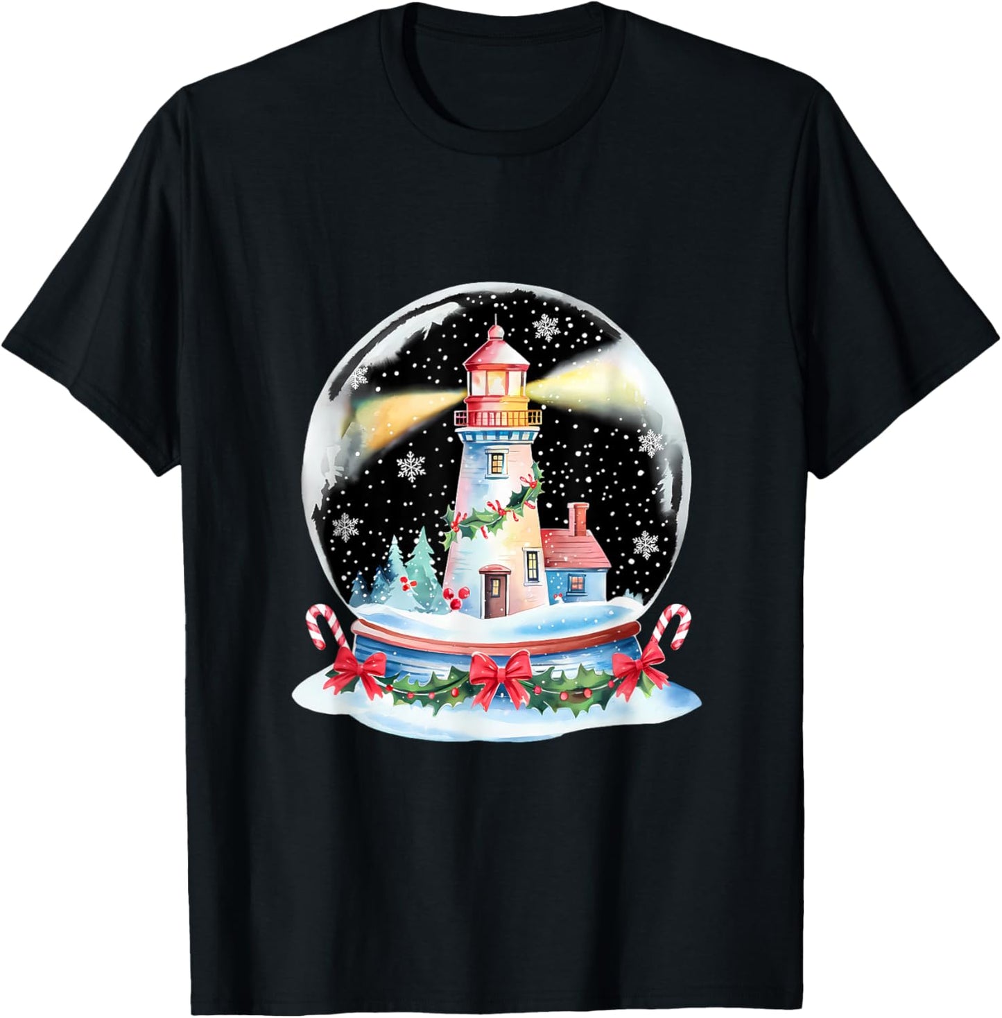 Christmas Ball Lighthouse Xmas Merry Christmas Winter T-Shirt - T-Shirt | Black