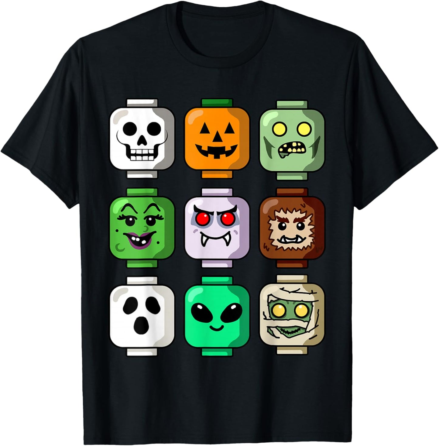 Halloween Building Brick Head Pumpkin Ghost Zombie Boys T-Shirt - T-Shirt | Black