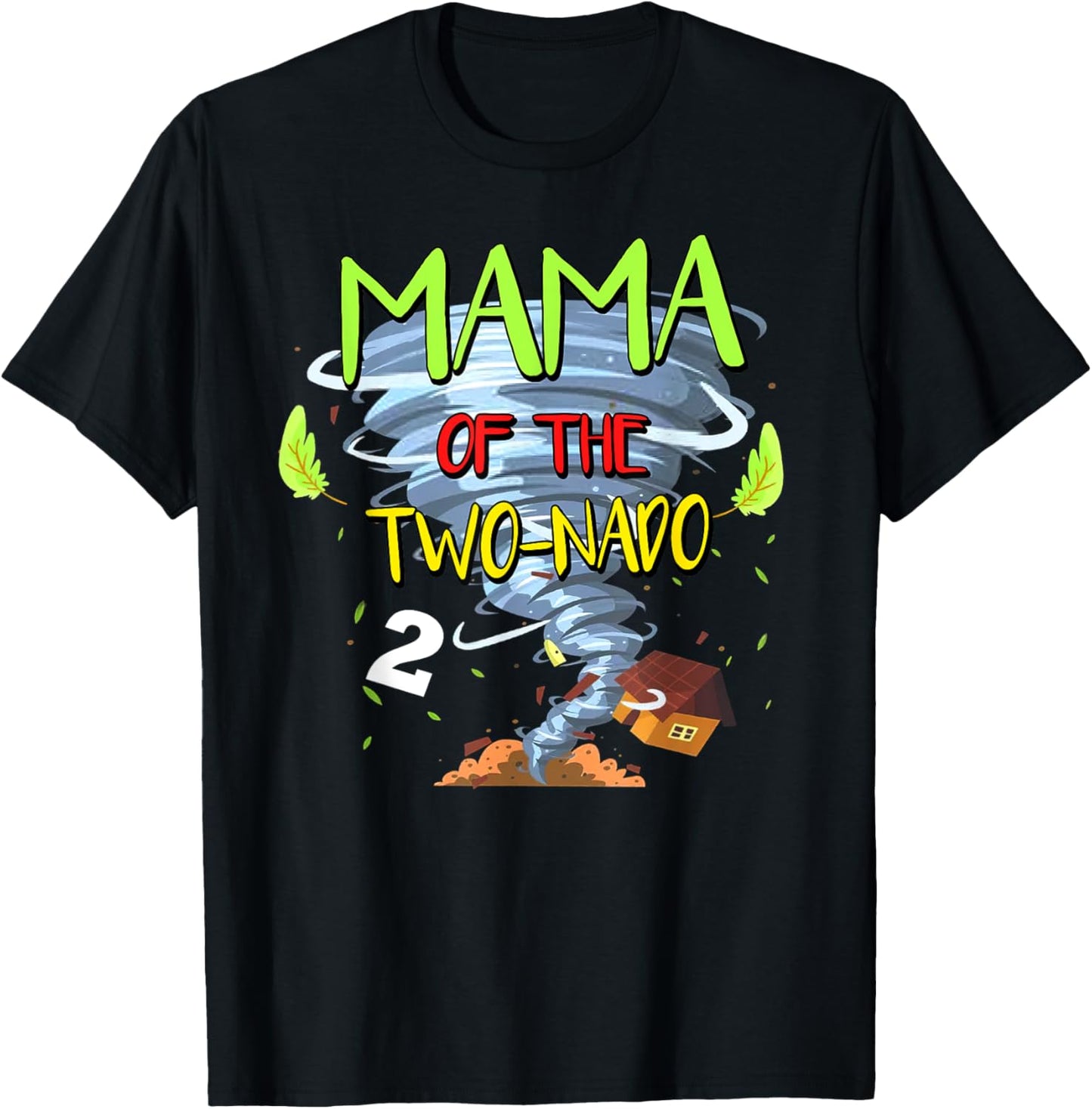 Mama of the Two-nado Tornado Theme 2nd Birthday Party T-Shirt - T-Shirt | Black