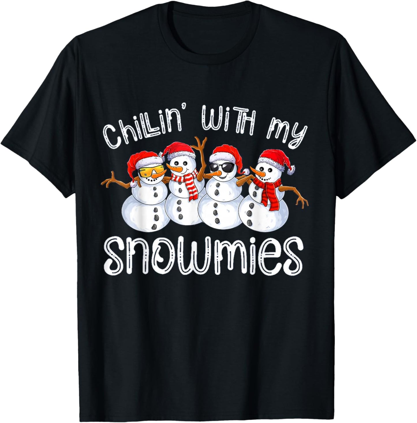 Chillin With My Snowmies Funny Snowman Christmas Kids Boys T-Shirt - T-Shirt | Black