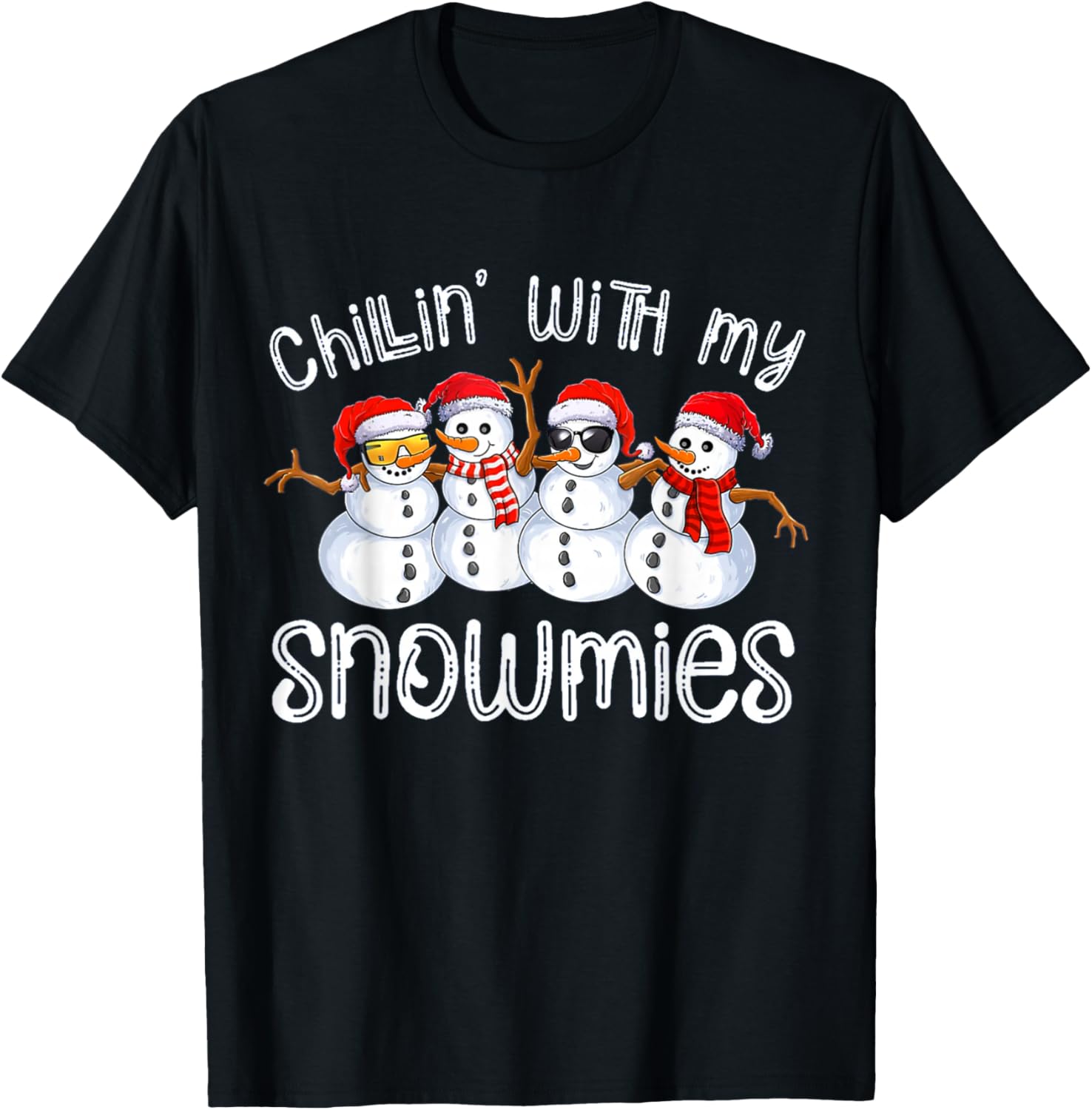 Chillin With My Snowmies Funny Snowman Christmas Kids Boys T-Shirt - T-Shirt | Black