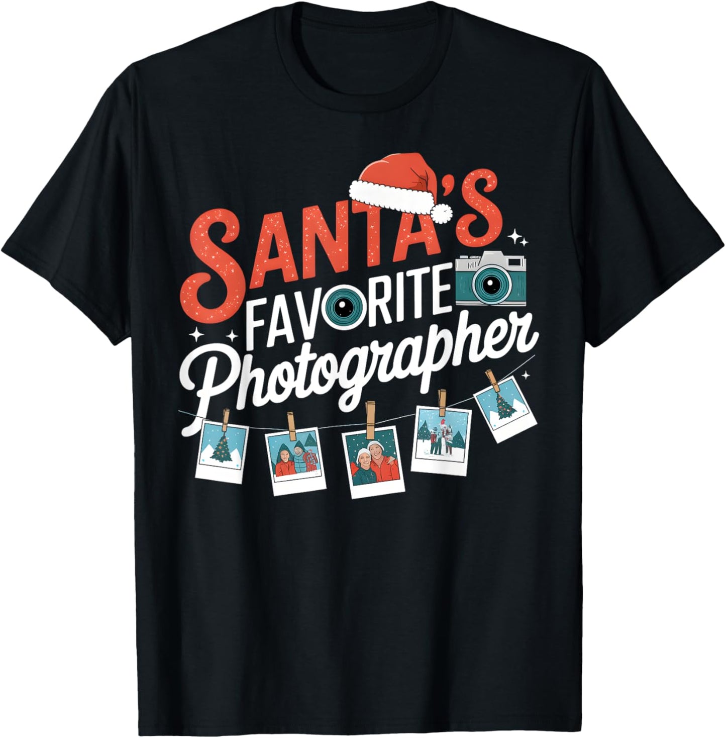 Santas Favorite Photographer Funny Christmas Photography T-Shirt - T-Shirt | Black