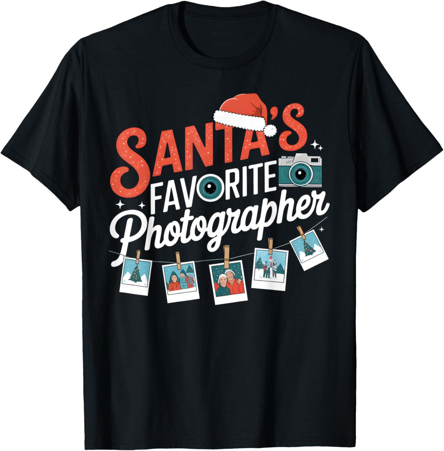 Santas Favorite Photographer Funny Christmas Photography T-Shirt - T-Shirt | Black