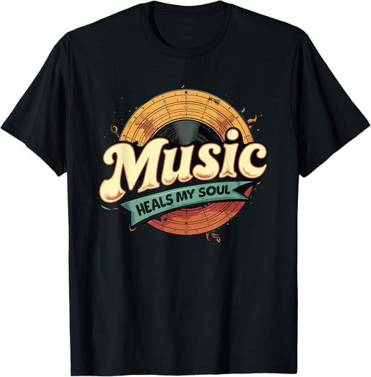 Music Heals My Soul Retro Music Lover T-Shirt - T-Shirt | Black
