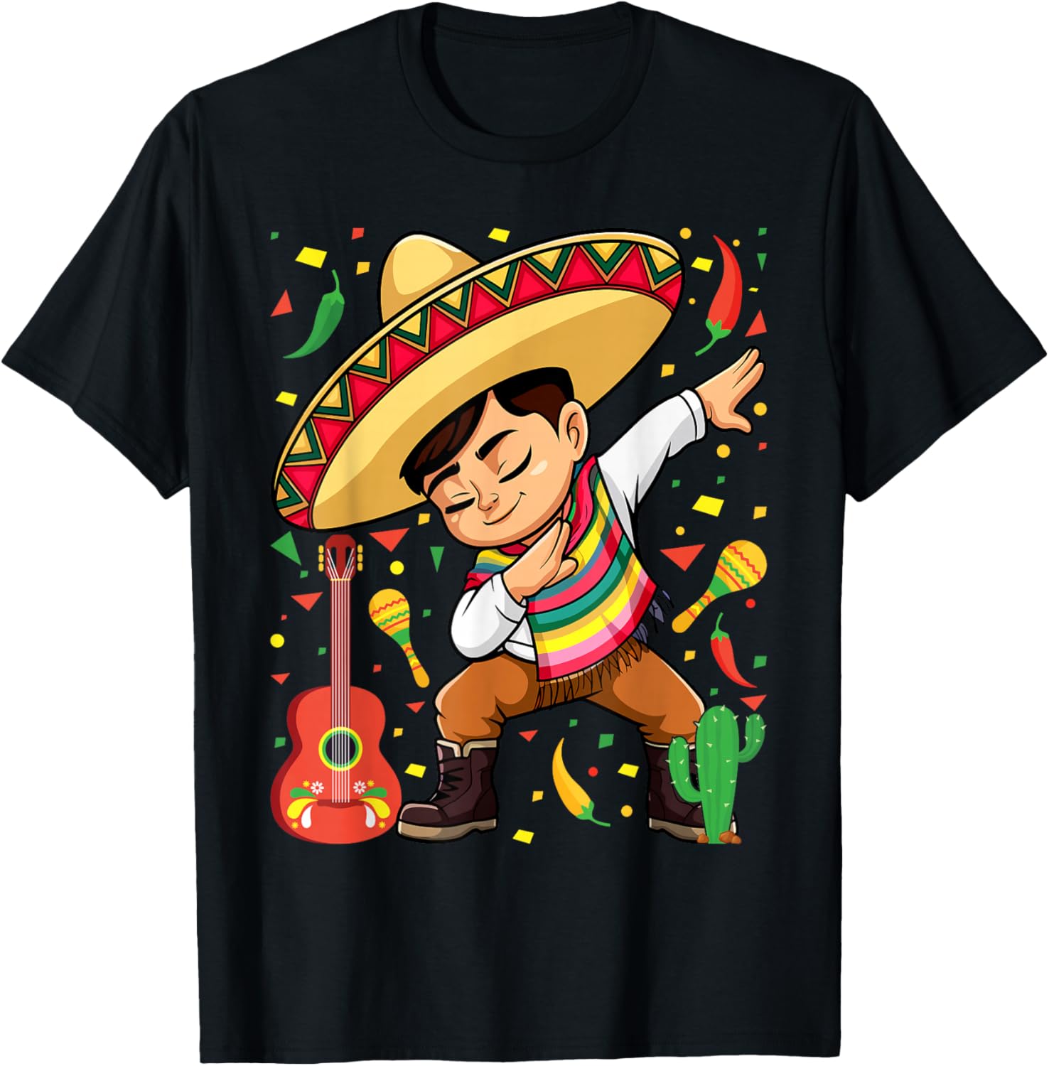 Mexican Boy Dabbing Poncho Cinco de Mayo T-Shirt - T-Shirt | Black