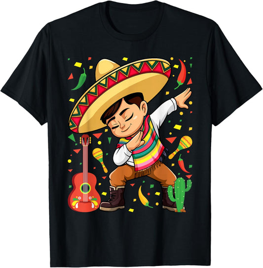 Mexican Boy Dabbing Poncho Cinco de Mayo T-Shirt - T-Shirt | Black