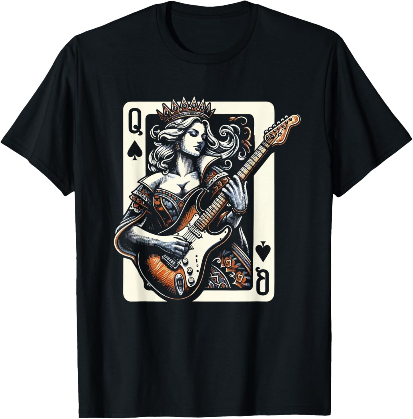 Women Queen Guitar Music Cool Guitarist T-Shirt - T-Shirt | Black