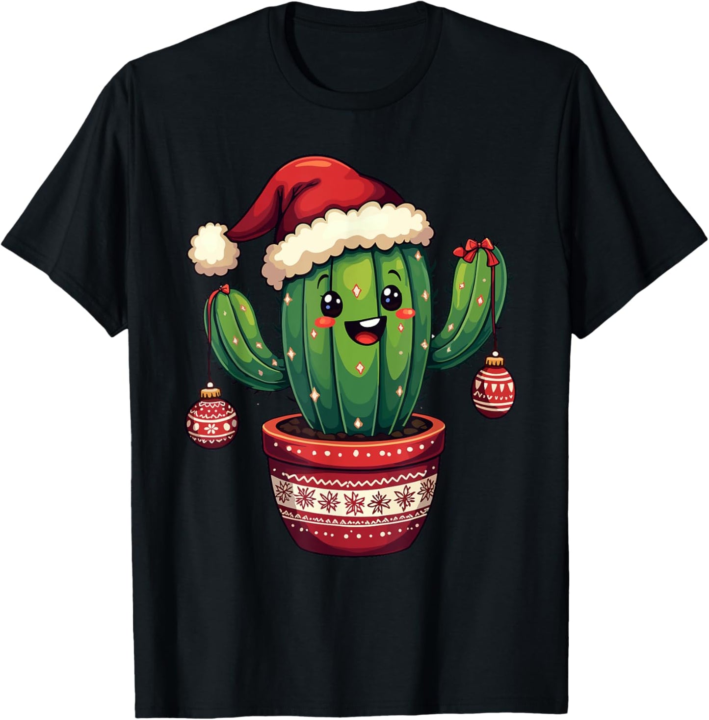 Cactus Santa Hat Funny Christmas Xmas Men Women Kids T-Shirt - T-Shirt | Black