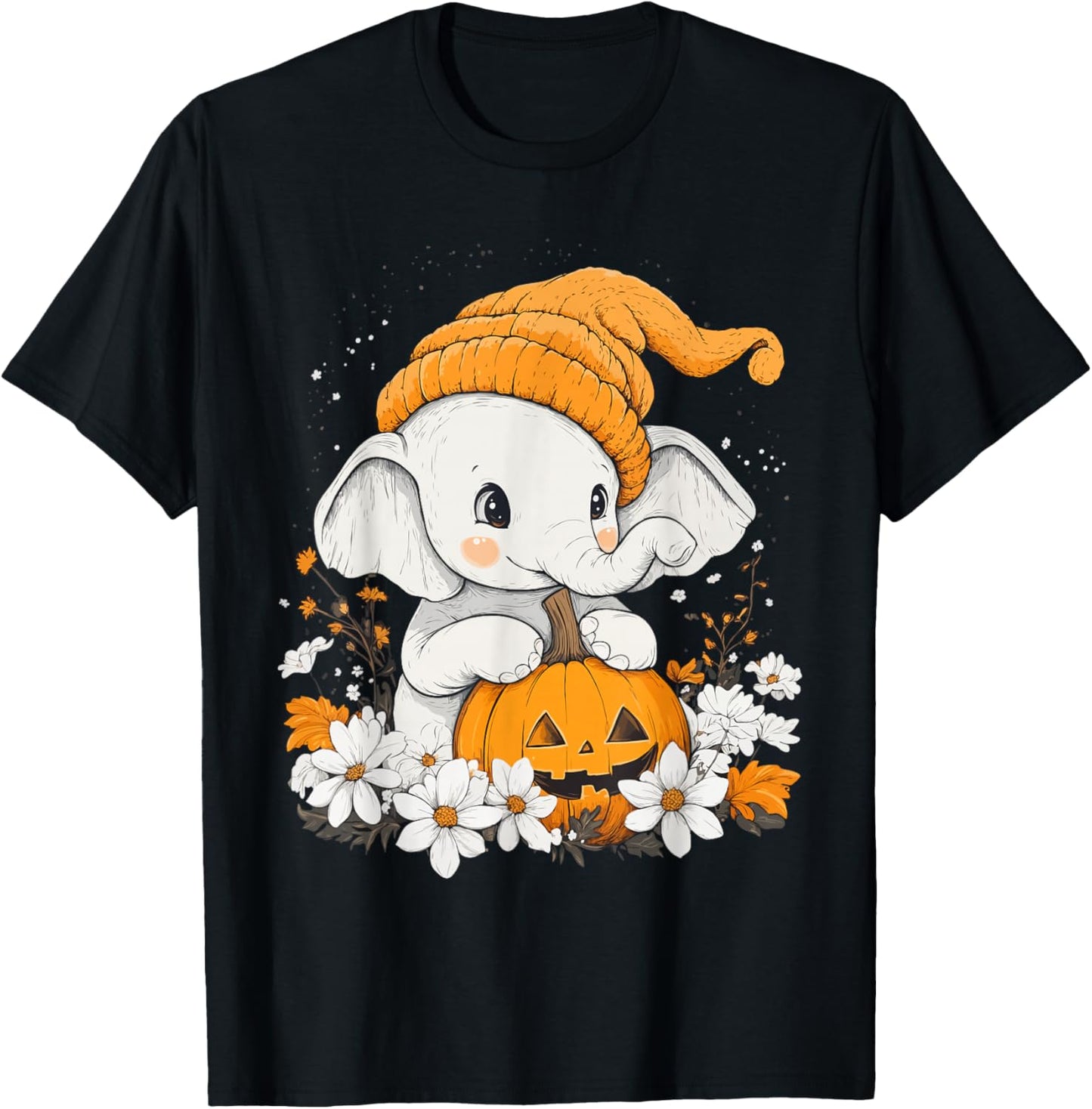 Halloween Pumpkin Flower Girls Boys Kids Elephant Halloween T-Shirt - T-Shirt | Black