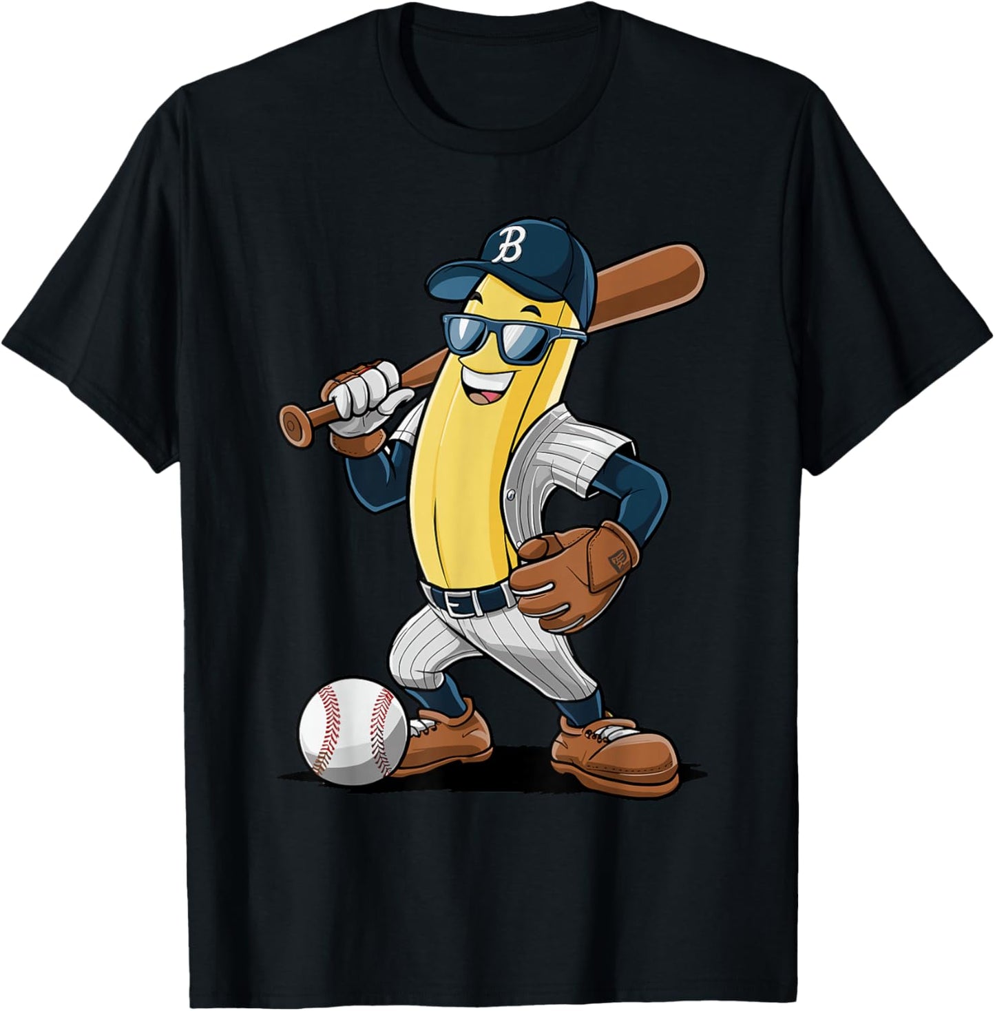 Banana Softball Sport Fruit Cute Banana Baseball Player T-Shirt - T-Shirt | Black