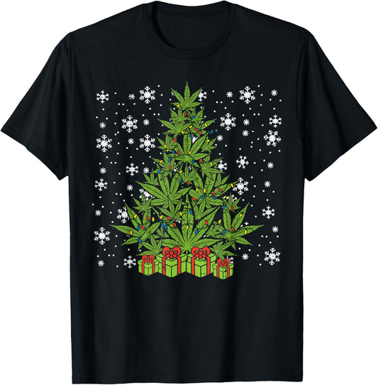 Weed Christmas Tree Funny Xmas Cannabis 420 Pot Men Women T-Shirt - T-Shirt | Black