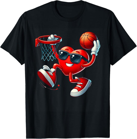 Valentines Day Basketball Funny Red Heart Love Boys Kids T-Shirt - T-Shirt | Black