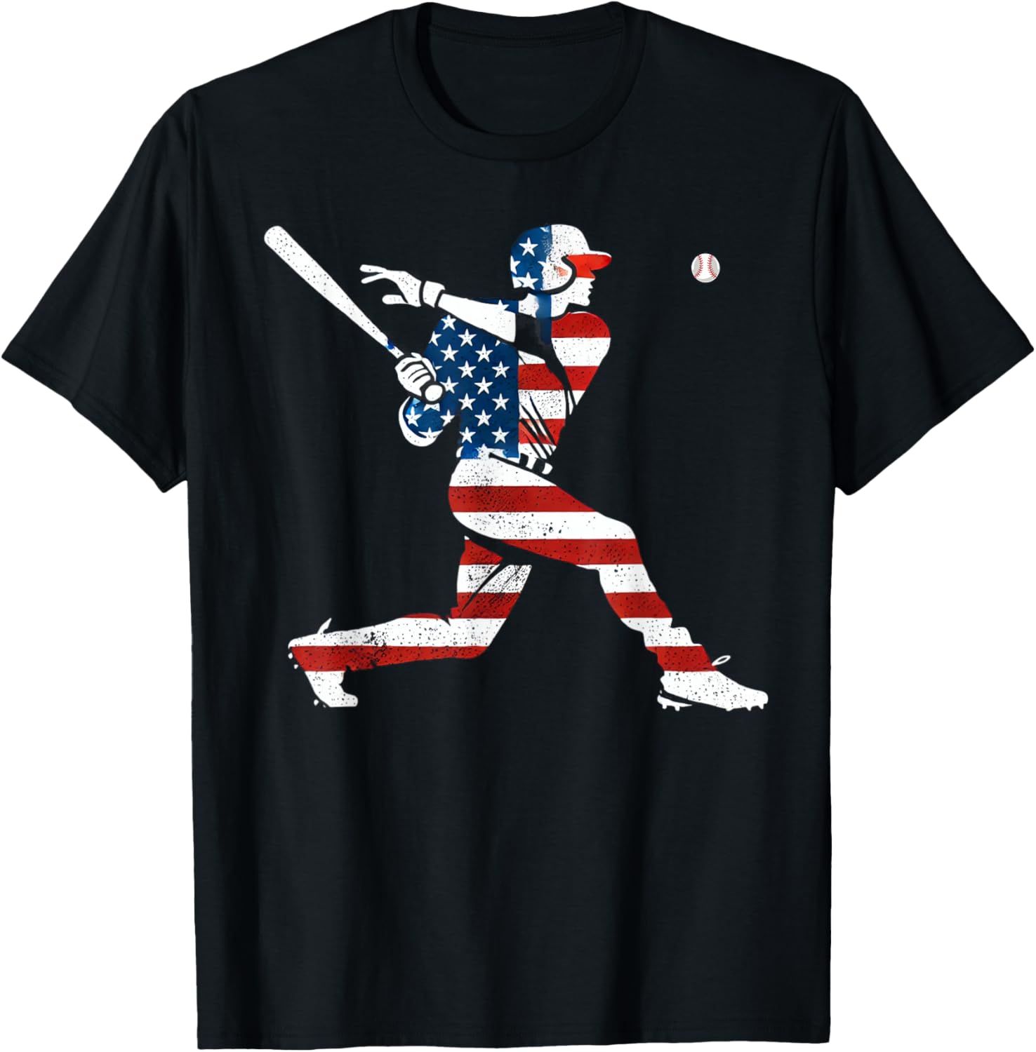 American Baseball Player Batter with United States Flag USA T-Shirt - T-Shirt | Black