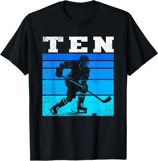 10th Birthday Ice Hockey Boys Ten Hockey Birthday Party T-Shirt - T-Shirt | Black