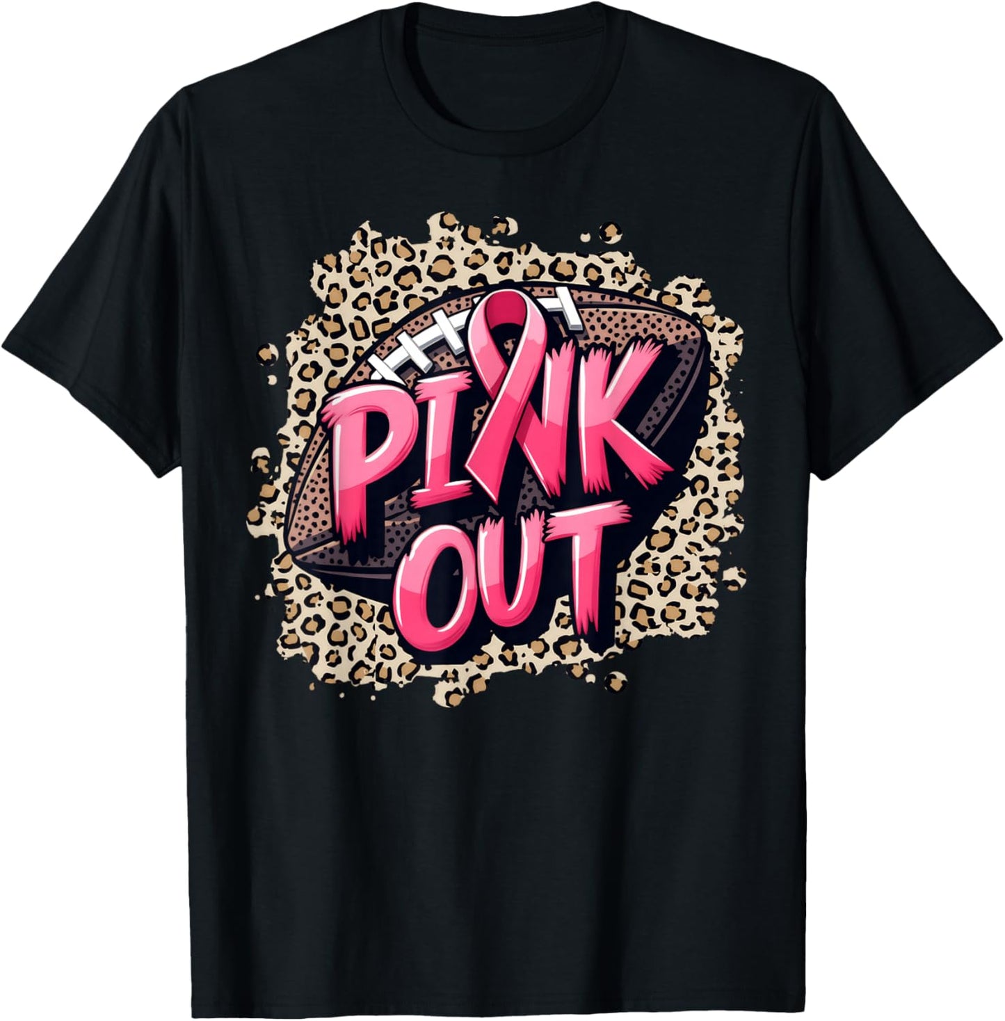 Pink Out American Football Leopard Tackle Breast Cancer 2024 T-Shirt - T-Shirt | Black