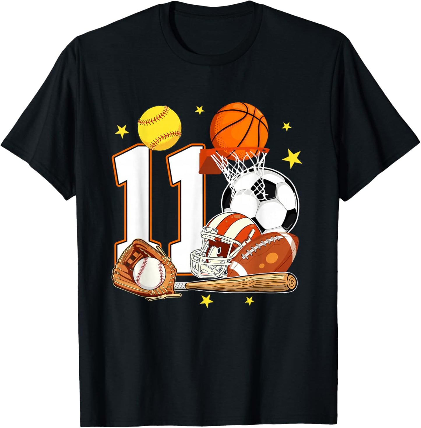 11th Birthday Sports Birthday Theme 11 Year Old Birthday T-Shirt - T-Shirt | Black
