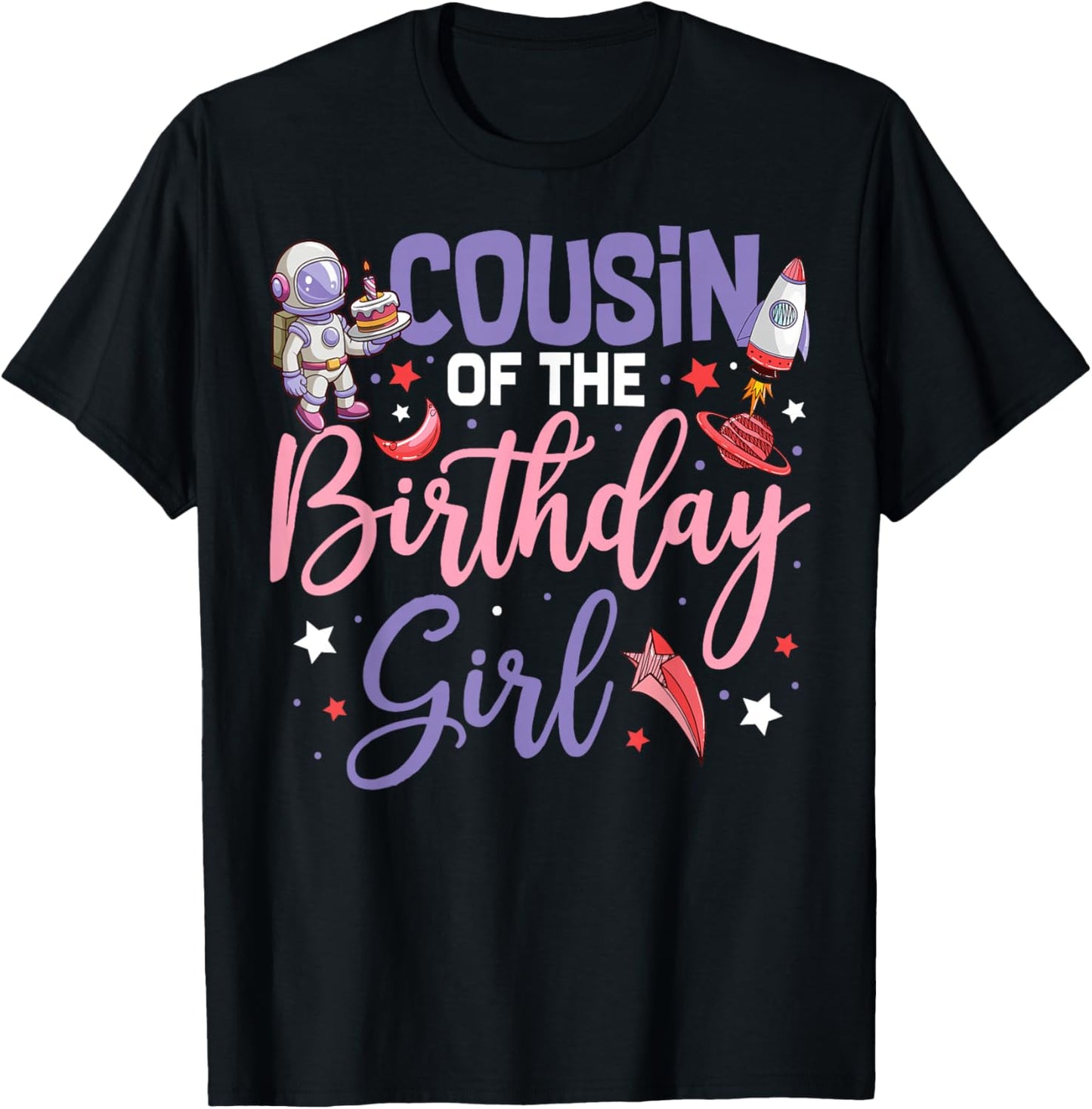 Two The Moon Cousin Of the Birthday Girl Astronaut Family T-Shirt - T-Shirt | Black