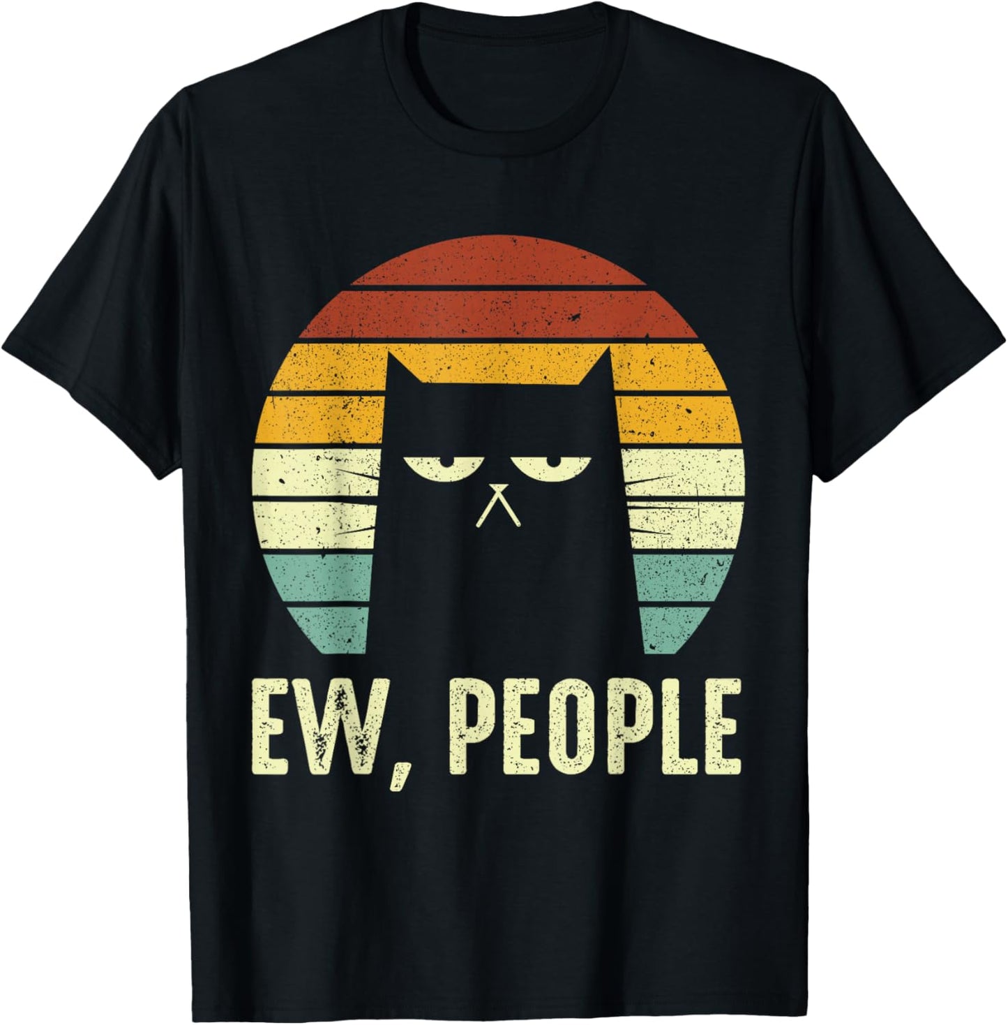 Ew People Retro Funny Black Cats Funny Meowy T-Shirt - T-Shirt | Black