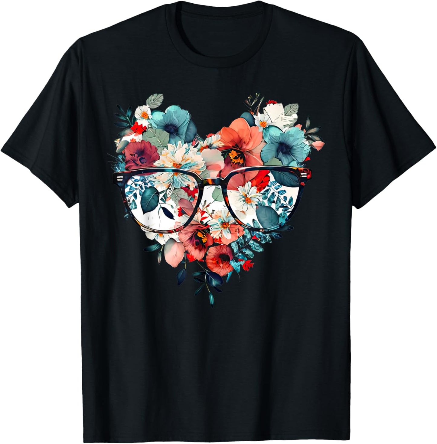 Floral Eyeglasses Optometry Optometrist Optician Doctor Eye T-Shirt - T-Shirt | Black