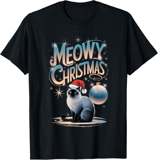 Meowy Christmas Cat Mama - Siamese Cat Lover Women Kids T-Shirt - T-Shirt | Black