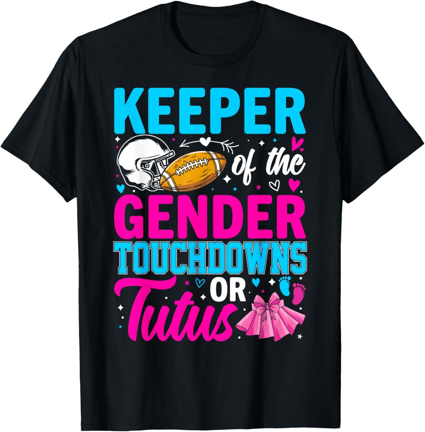 Football Gender Reveal Decorations Baby Shower Co Touchdown or Tutus Funny Keeper of Gender Baby Reveal Party T-Shirt - T-Shirt | Black