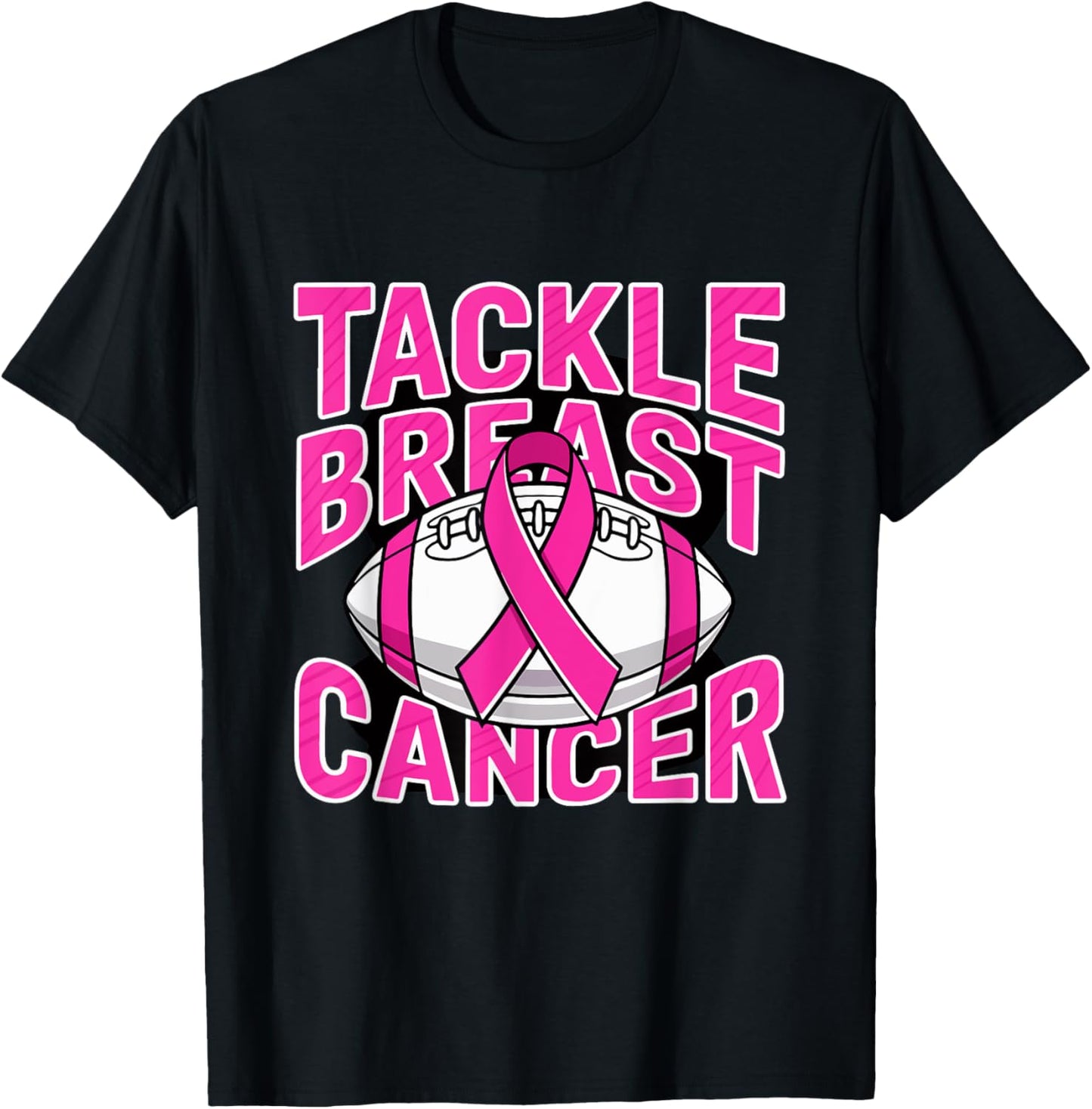 Tackle Breast Cancer Pink Ribbon American Fantasy Football T-Shirt - T-Shirt | Black