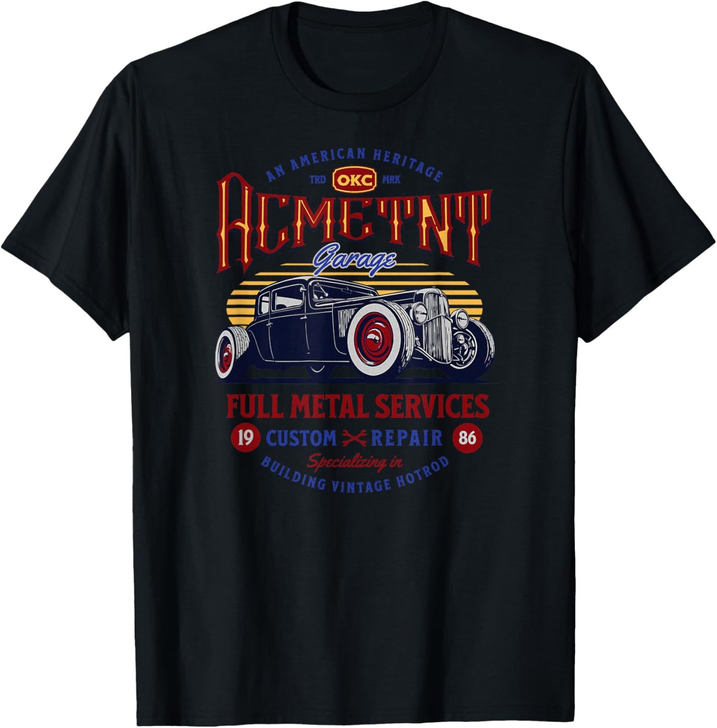 Oklahoma City Hot Rod Garage Life 1986 Classic Car Graphic T-Shirt - T-Shirt | Black