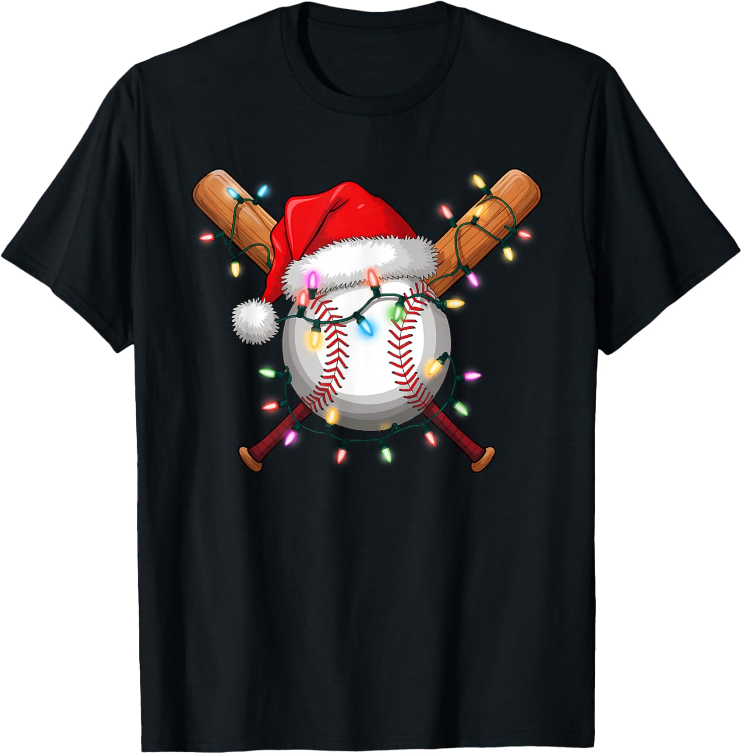 Christmas Baseball Player Santa Hat Sports Men Boys T-Shirt - T-Shirt | Black
