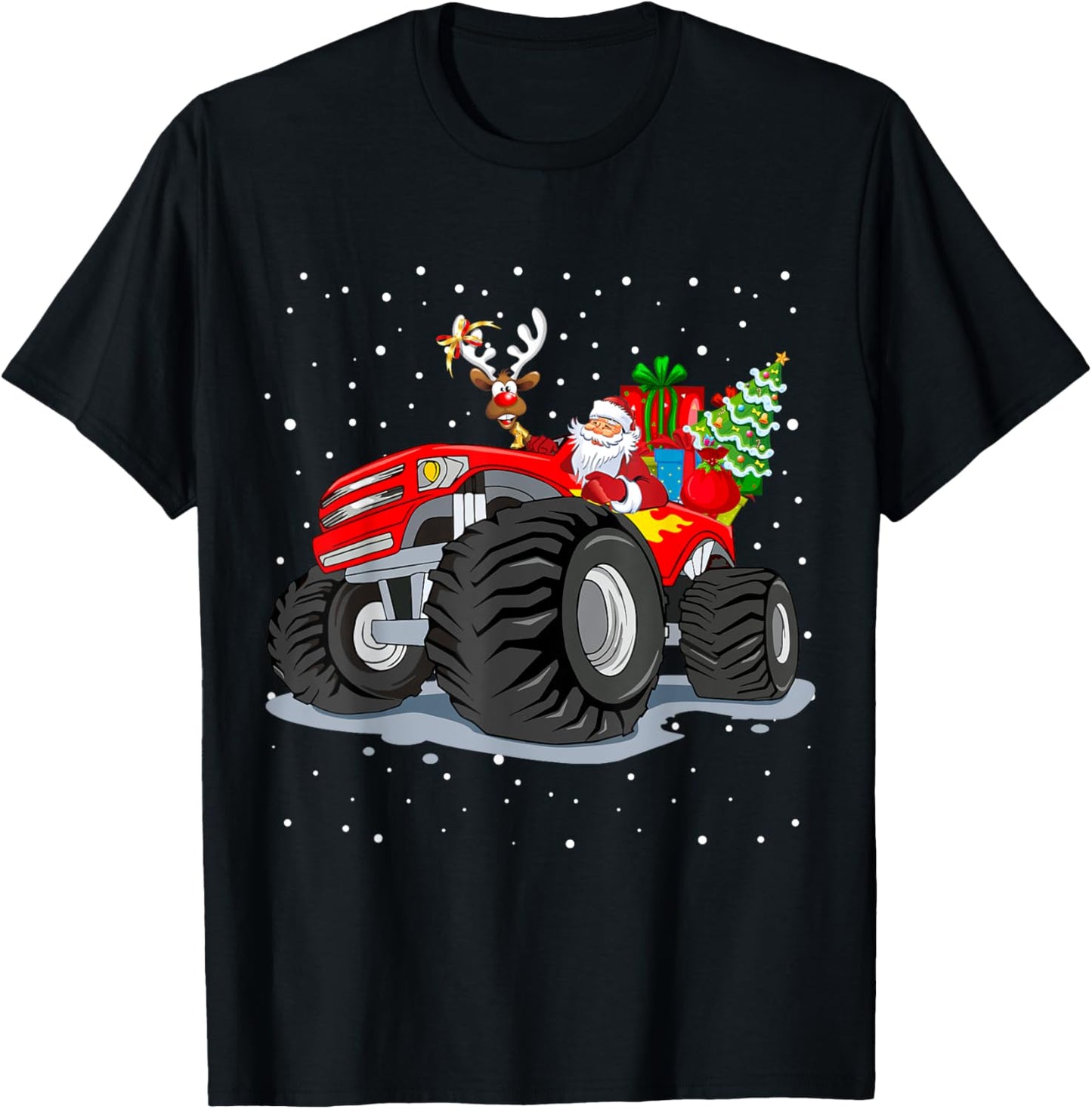 Funny Santa Driving Race Car Reindeer Christmas Tree T-Shirt - T-Shirt | Black